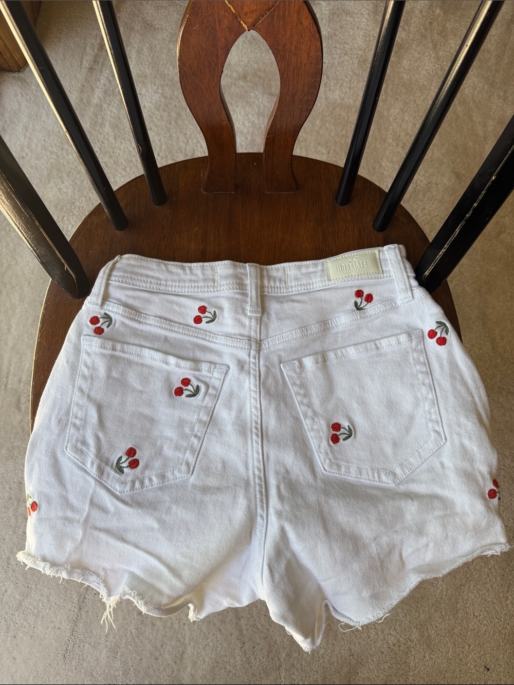 Hollister White Denim Shorts with Red Cherry Embroidery - Picture 2 of 4